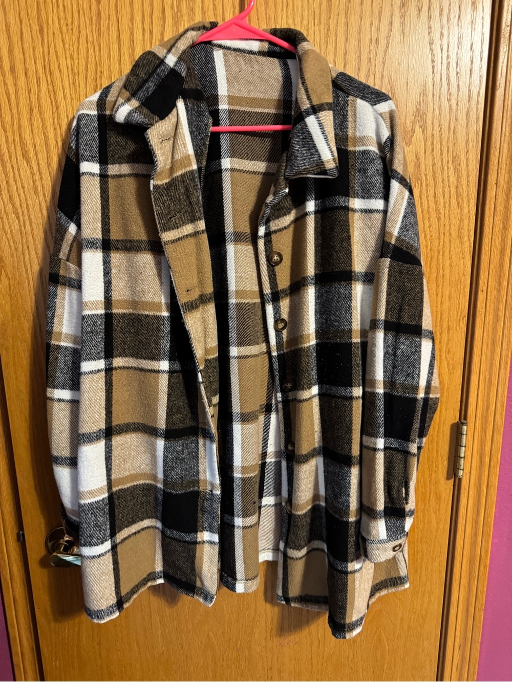 Plaid Button-Up Shacket Jacket - Camel/Black/White